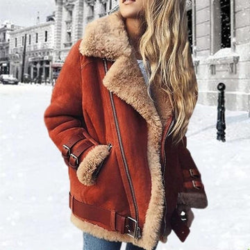 Faux suede faux fur coat jacket for women