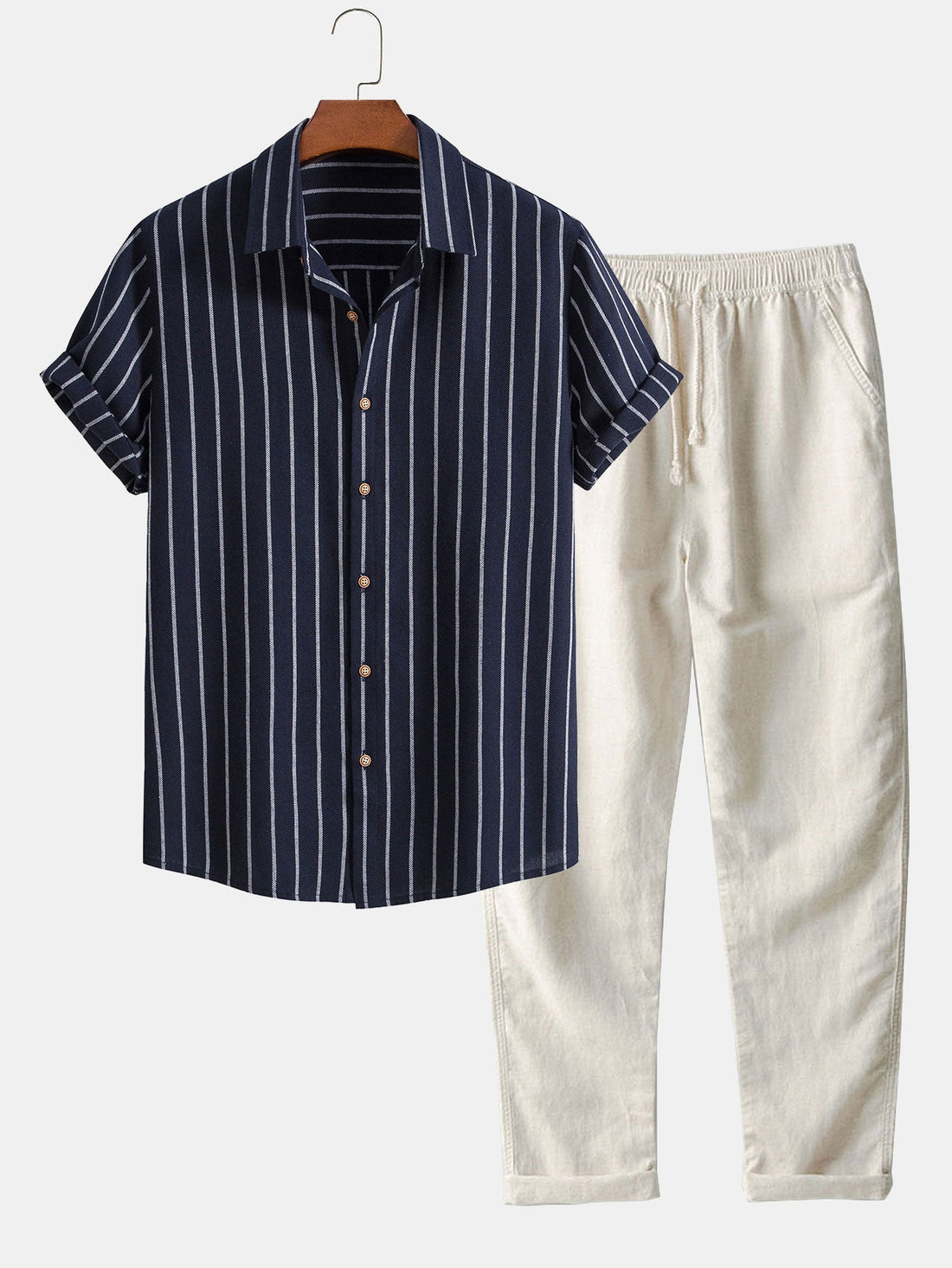 Striped button up shirt & pants for men