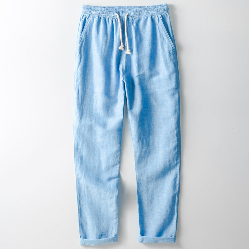 Men’s Trousers – Linen Blend – Loose Fit – Straight Leg – Elastic Waist with Drawstring