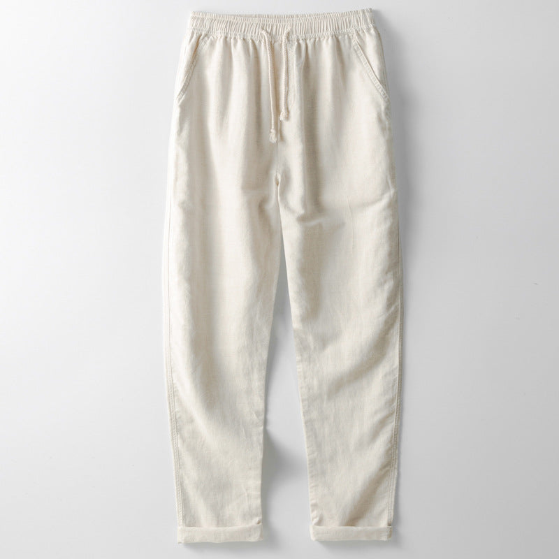 Men’s Trousers – Linen Blend – Loose Fit – Straight Leg – Elastic Waist with Drawstring