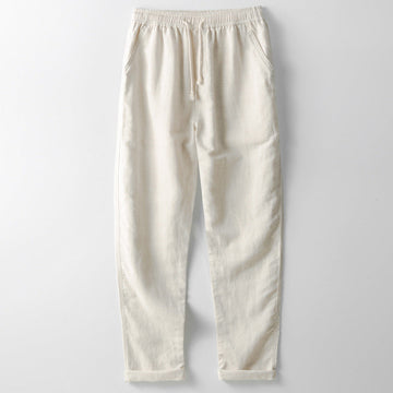 Men’s Trousers – Linen Blend – Loose Fit – Straight Leg – Elastic Waist with Drawstring