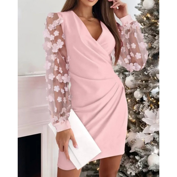 Cocktail v-neck floral lace sleeves dress for women