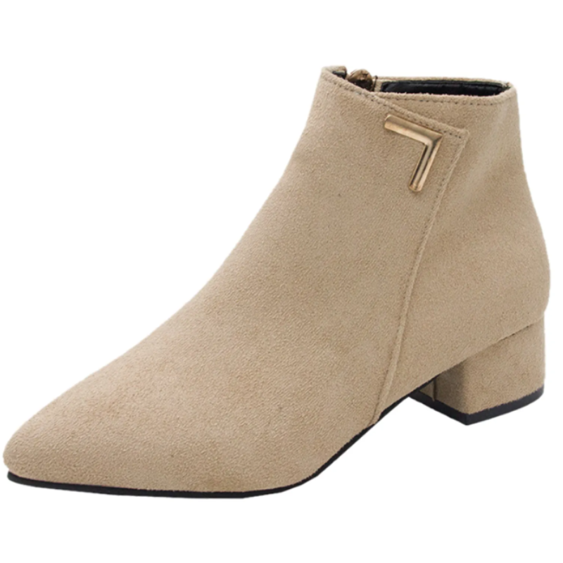 Suede side zip and block heel ankle boots for women