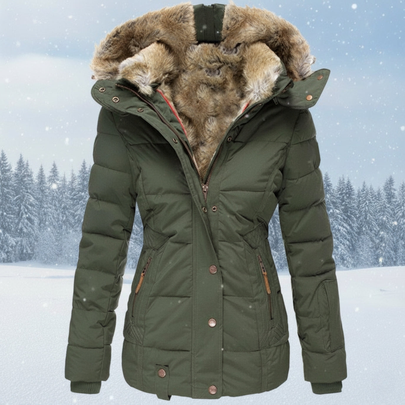 Women's Winter Parka with Faux Fur Hood - Warm Insulated Puffer Coat in Navy Blue | Quilted Jacket with Plush Lining
