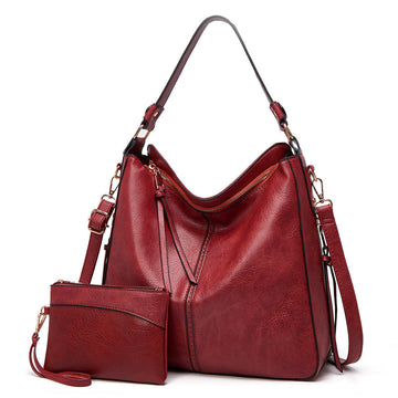 Women’s Leather Shoulder Bag – Hobo Style – Adjustable Strap – Matching Pouch Set