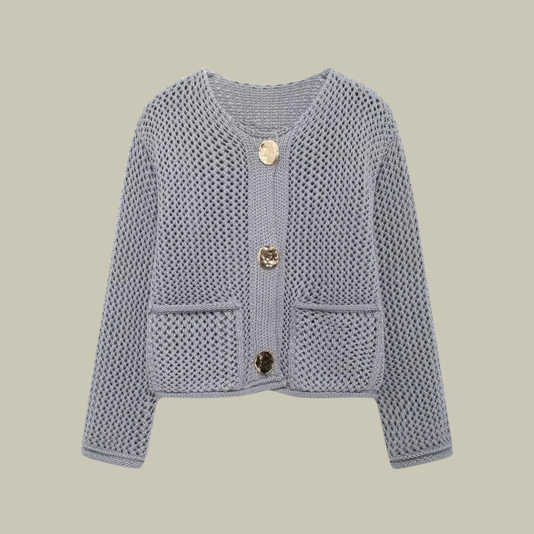 Button long sleeve knitted cardigan for women