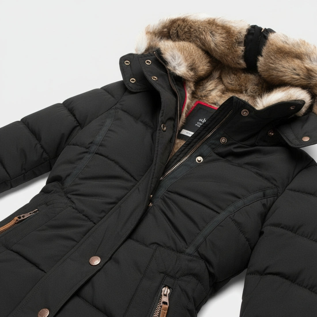 Women's Winter Parka with Faux Fur Hood - Warm Insulated Puffer Coat in Navy Blue | Quilted Jacket with Plush Lining