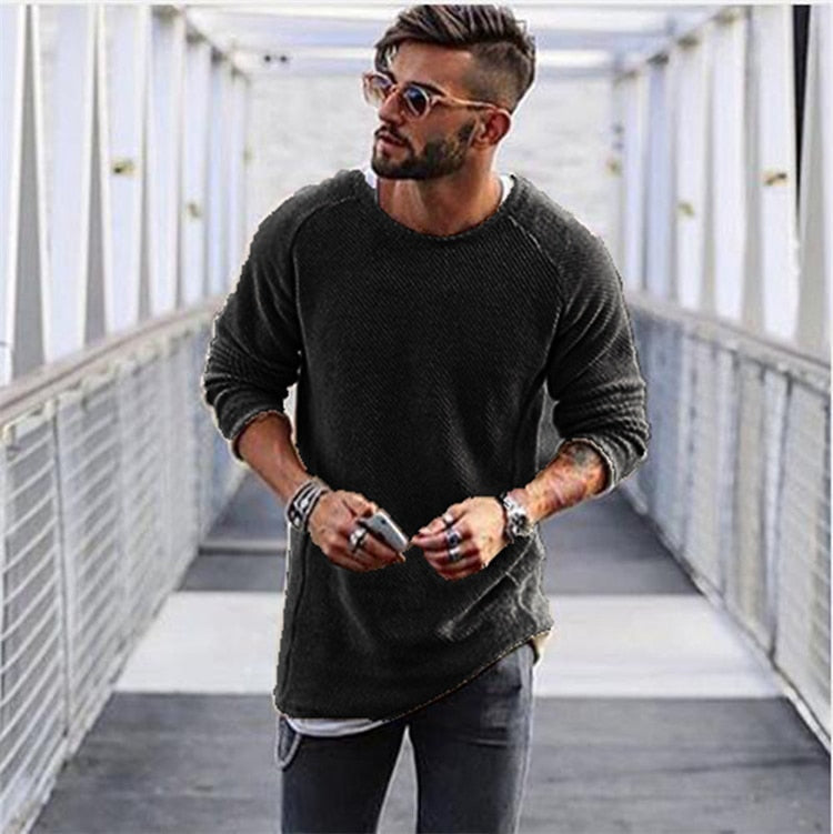 Men’s Knitted Sweater – Relaxed Fit – Wool Feel – Ribbed Cuffs – Crew Neck Casual Wear