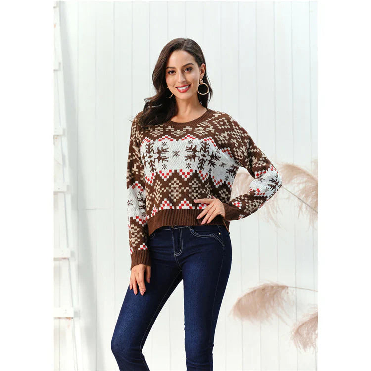 Women’s Sweater – Wool Blend – Relaxed Fit – Boxy Silhouette – Patterned Knit Design