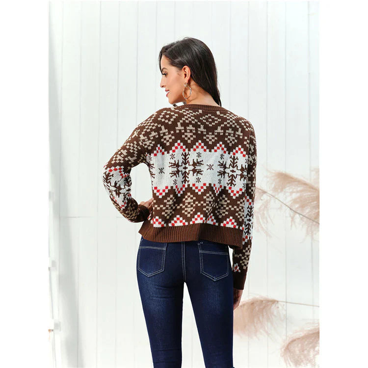 Women’s Sweater – Wool Blend – Relaxed Fit – Boxy Silhouette – Patterned Knit Design