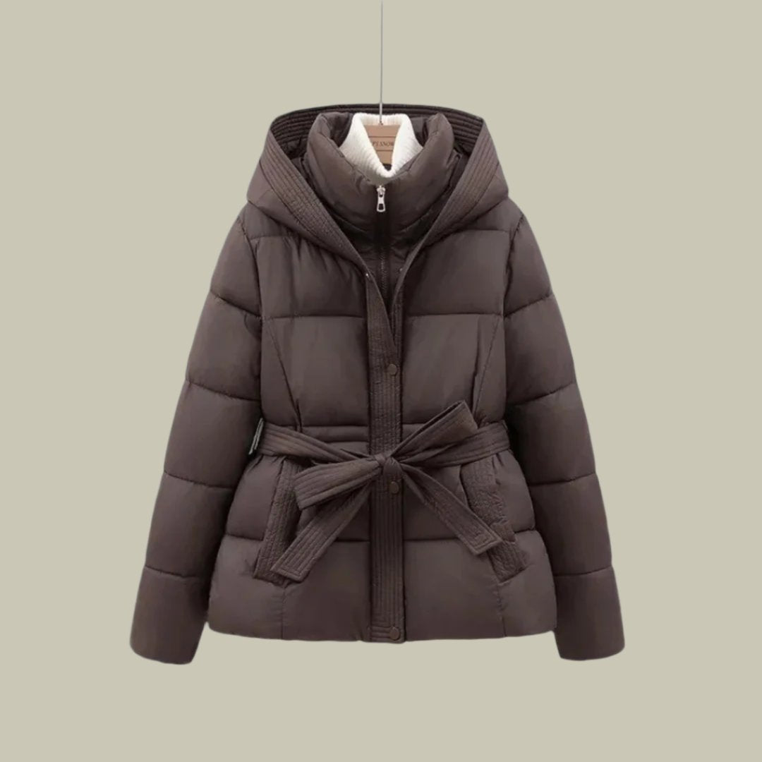 Winter hoodie parka belted coat for women