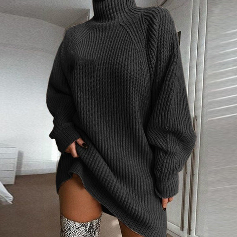 Turtleneck knit sweater mini dress for women