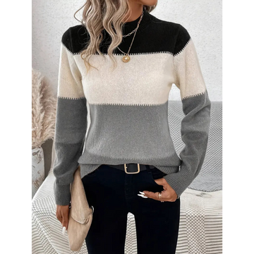 Women’s Pullover Sweater – Wool Knit – Regular Fit – Crew Neck – Ribbed Trim – Striped