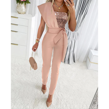 Belt slim sequin jumpsuit for women