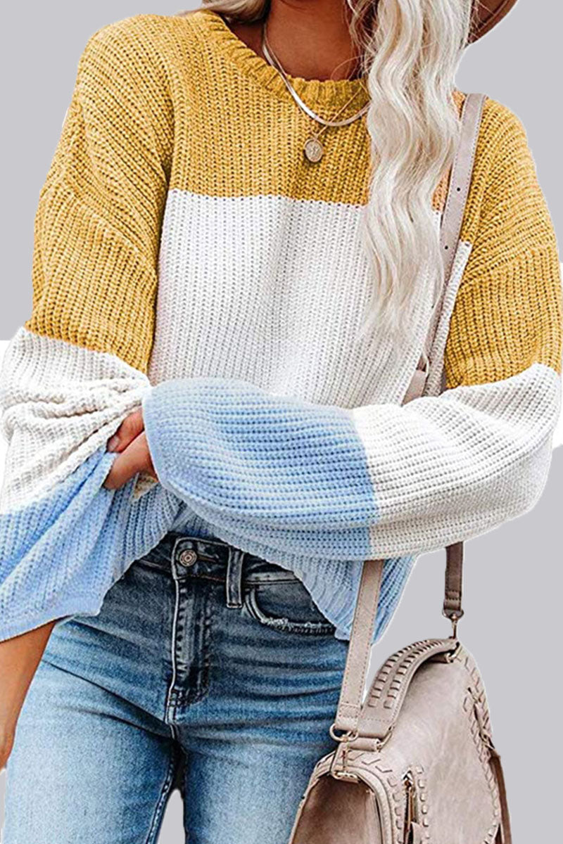 Colorblock loose knit winter sweater for women