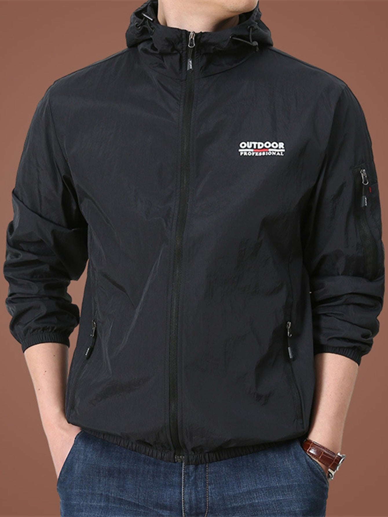 Windbreaker hooded outdoor jacket for men