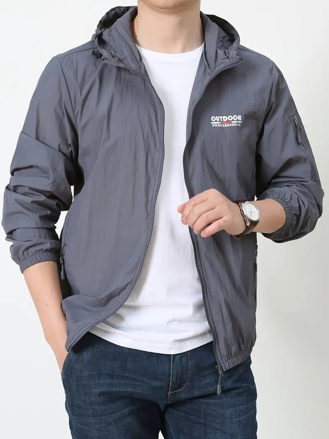 Windbreaker hooded outdoor jacket for men