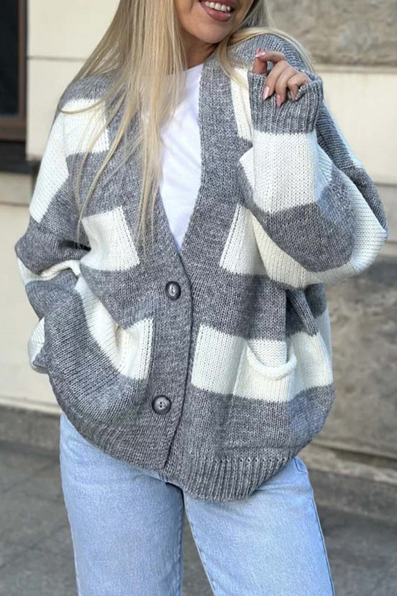 Oversize striped winter cardigan for women