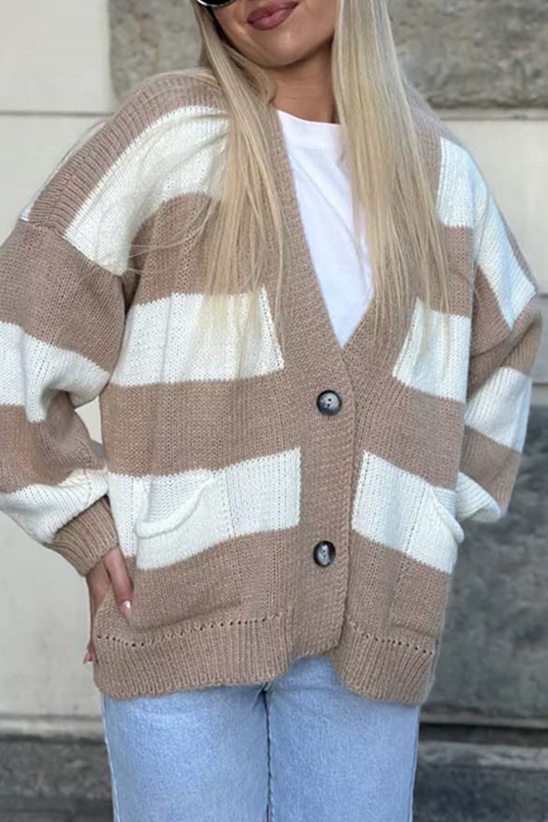 Oversize striped winter cardigan for women