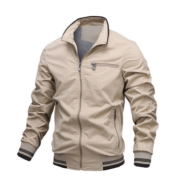 Men’s Casual Jacket – Cotton – Regular Fit – Zip Front with Stand Collar and Ribbed Hem