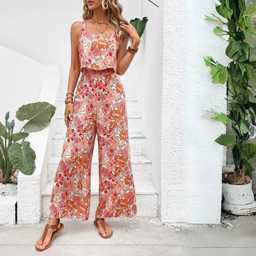 Inaya - Sleeveless Jumpsuit with Floral Print and Wide Leg