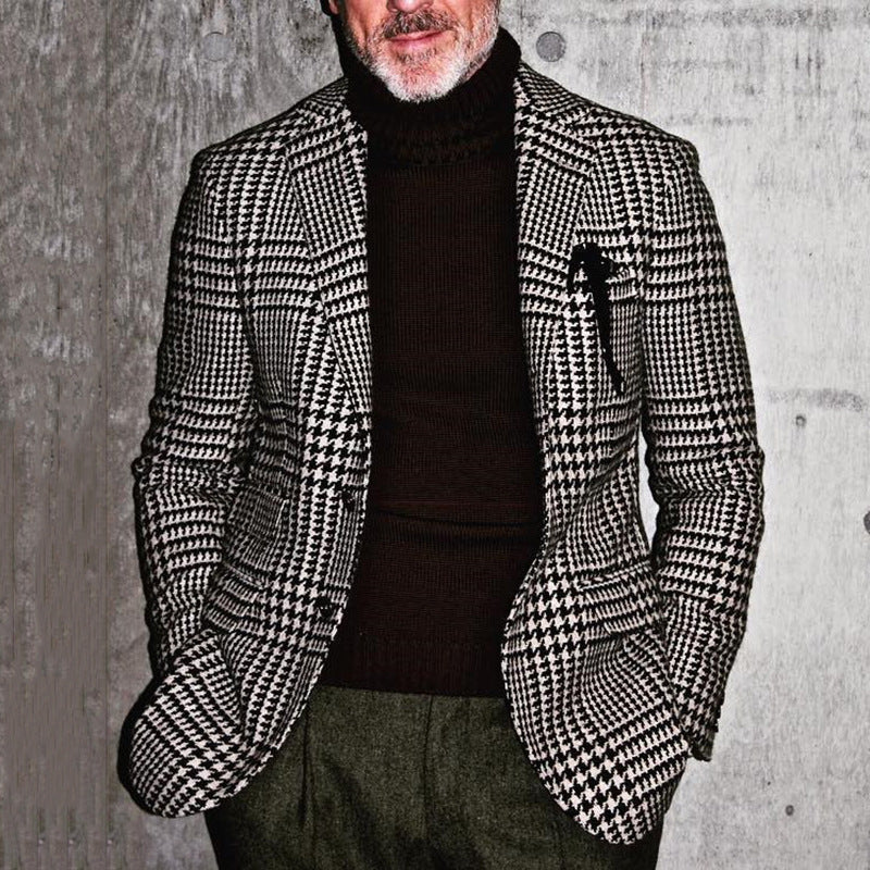 Men’s Blazer – Slim Fit Wool Blend – Houndstooth – Single Breasted Formal Jacket