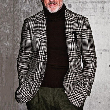 Men’s Blazer – Slim Fit Wool Blend – Houndstooth – Single Breasted Formal Jacket