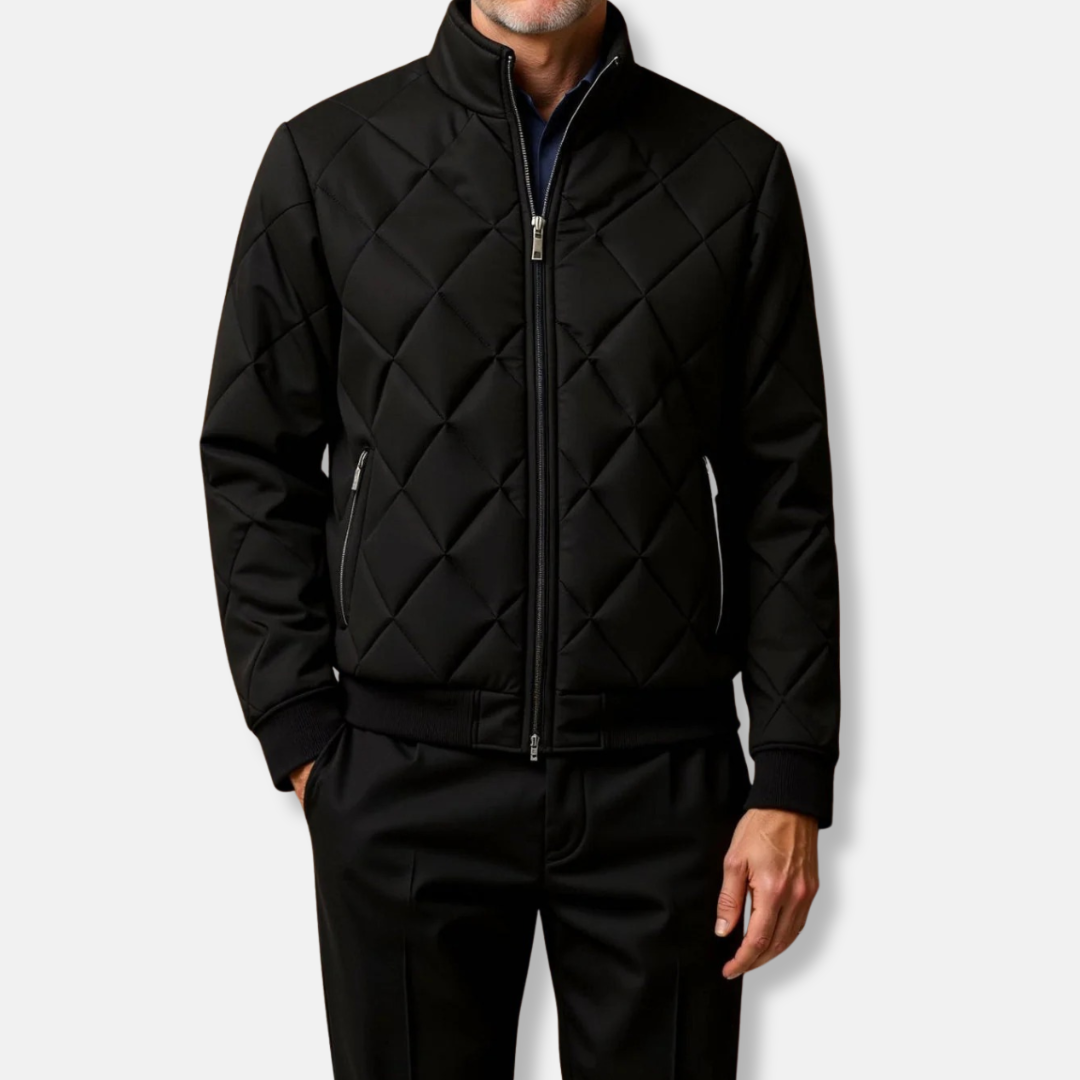 Men’s Quilted Bomber Jacket – Regular Fit – Stand-up Collar – Ribbed Hem and Cuffs