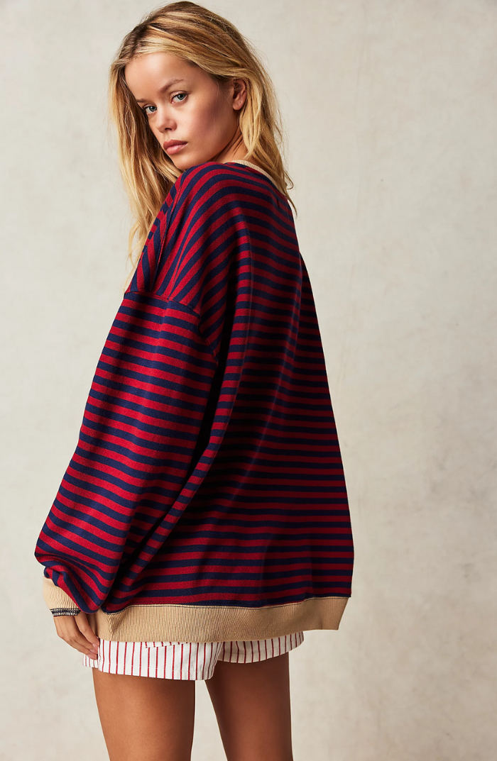 Striped oversized pullover sweatshirt for women