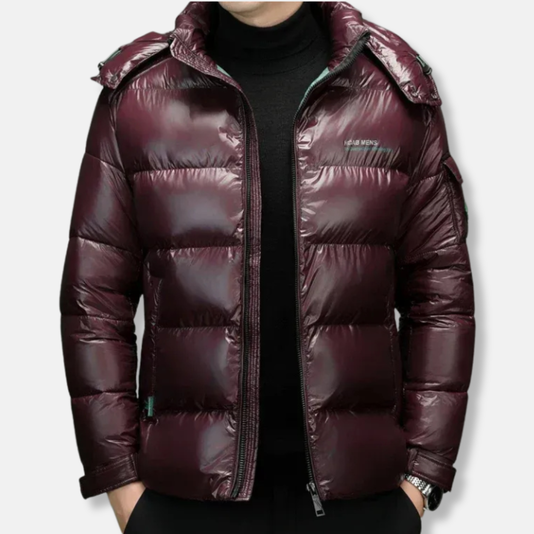 Men’s Puffer Jacket – Regular Fit – Quilted Panels – Stand Collar – Zip Front – Weather Resistant