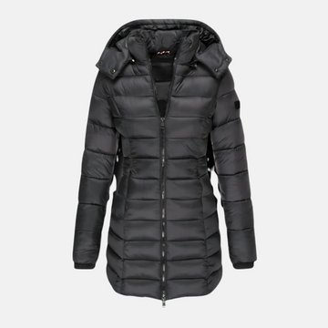 Women’s Puffer Coat – Slim Fit Quilted – Hooded Mid-Length with Ribbed Cuffs
