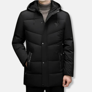 Men’s Parka Jacket – Quilted Insulated – Detachable Hood – Mid-Thigh Length – Zip Pockets