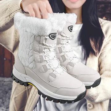 Women’s Snow Boots – Mid-Calf – Water-Resistant Quilted – Faux Fur Trim – Lace-Up Fit