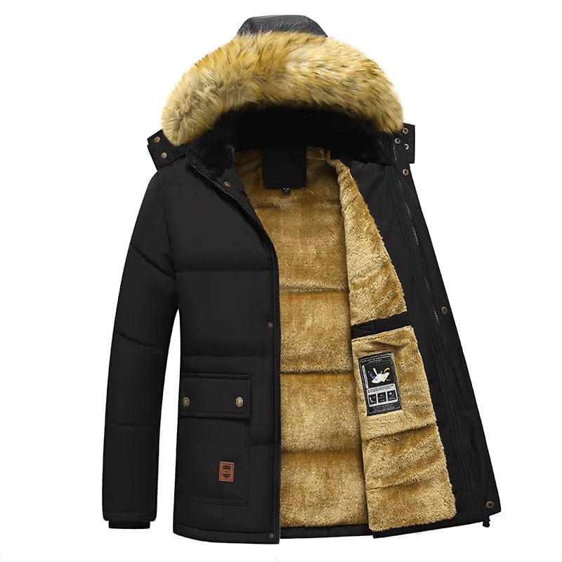 Fur hoodie mid-length padded winter jacket for men