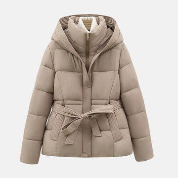 Women’s Padded Coat – Slim Fit Quilted Design – Hooded with Tie Waist – Zipper Closure