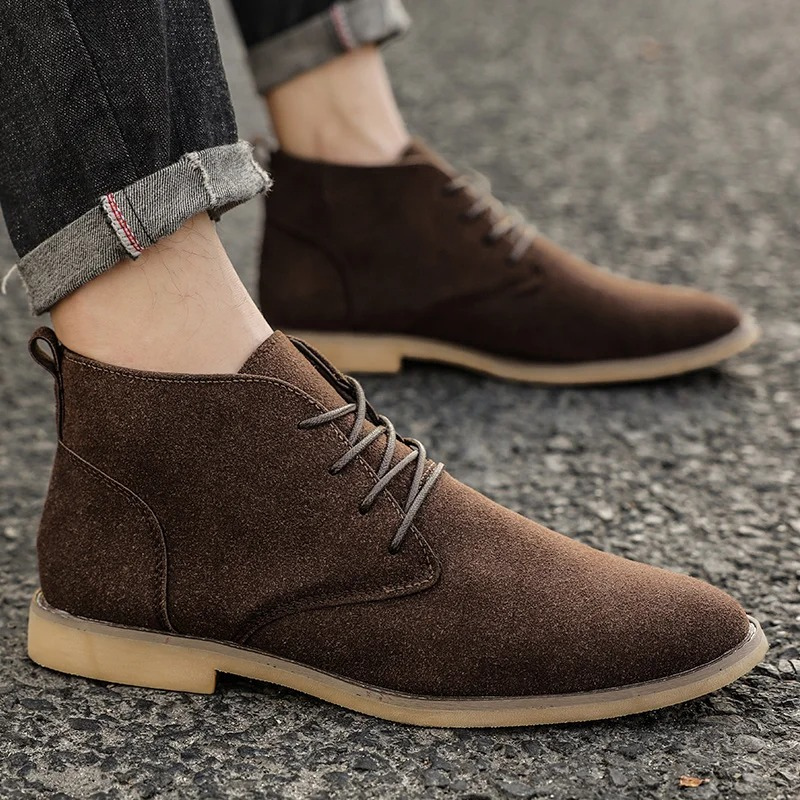 Comfortable suede lace up ankle boots for men