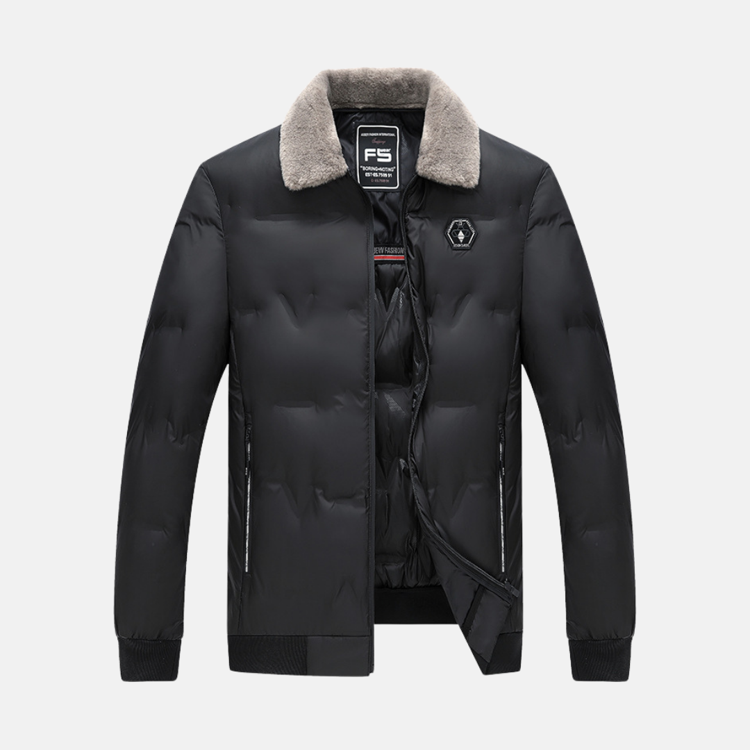 Men’s Bomber Jacket - Padded - Faux Fur Collar - Ribbed Trim