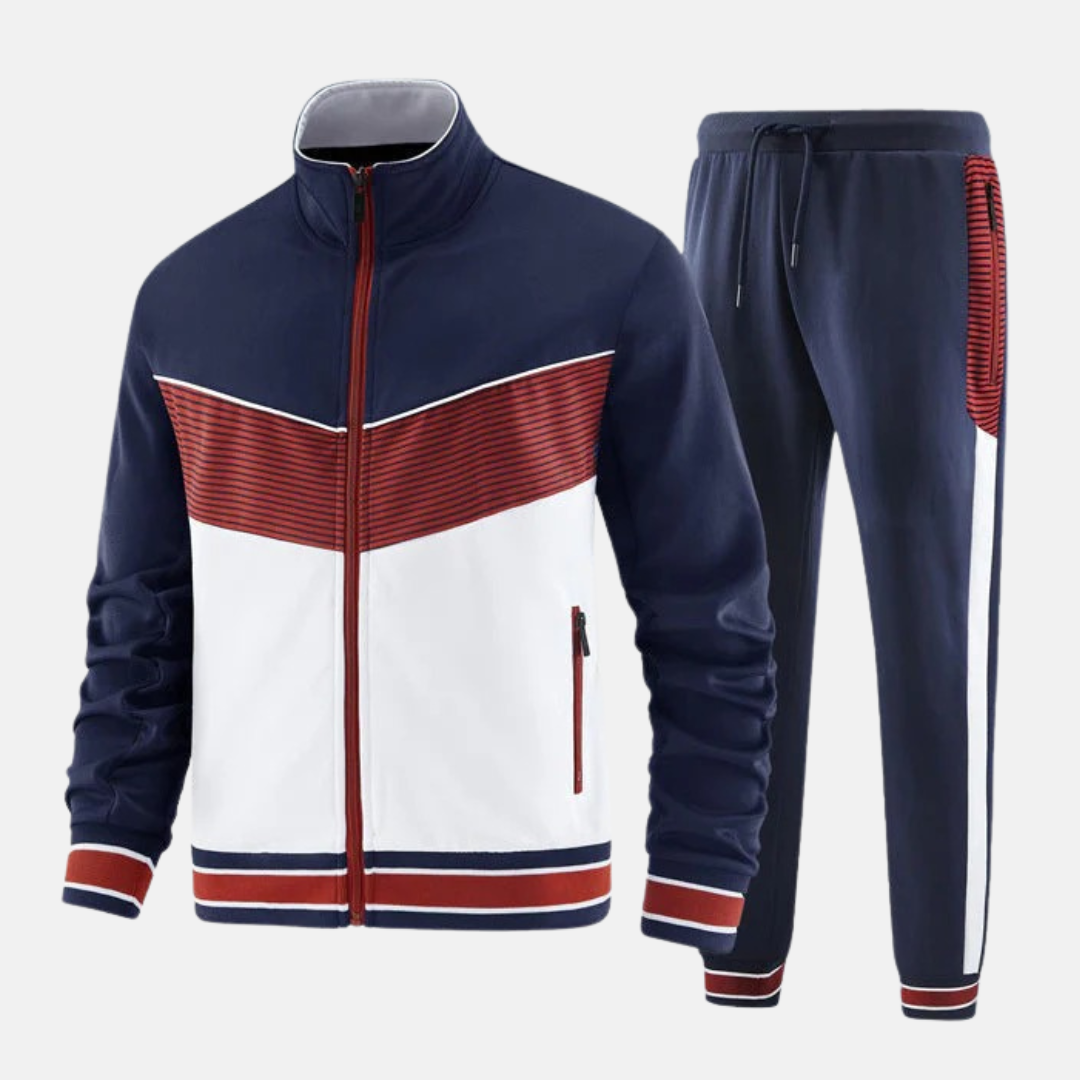 Men’s Two-Piece Tracksuit Set – Slim Fit – Full Zip High Collar Jacket – Joggers with Drawstring