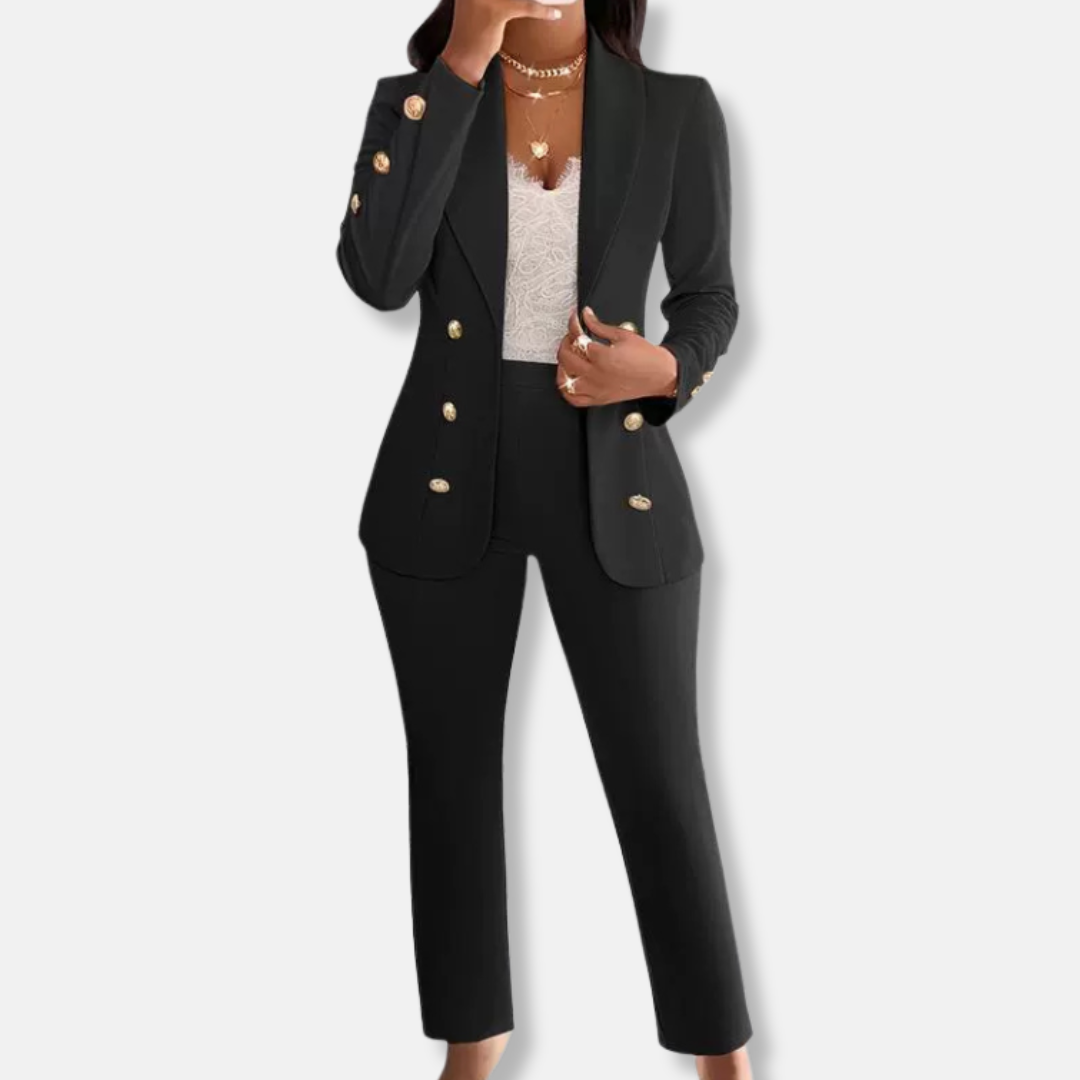 Women’s Two-Piece Pants Set – Slim Fit Blazer with Shawl Collar – Straight Leg Trousers
