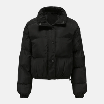 Women’s Puffer Jacket – Oversized Fit – Cropped Length – High Collar – Quilted Warm Design