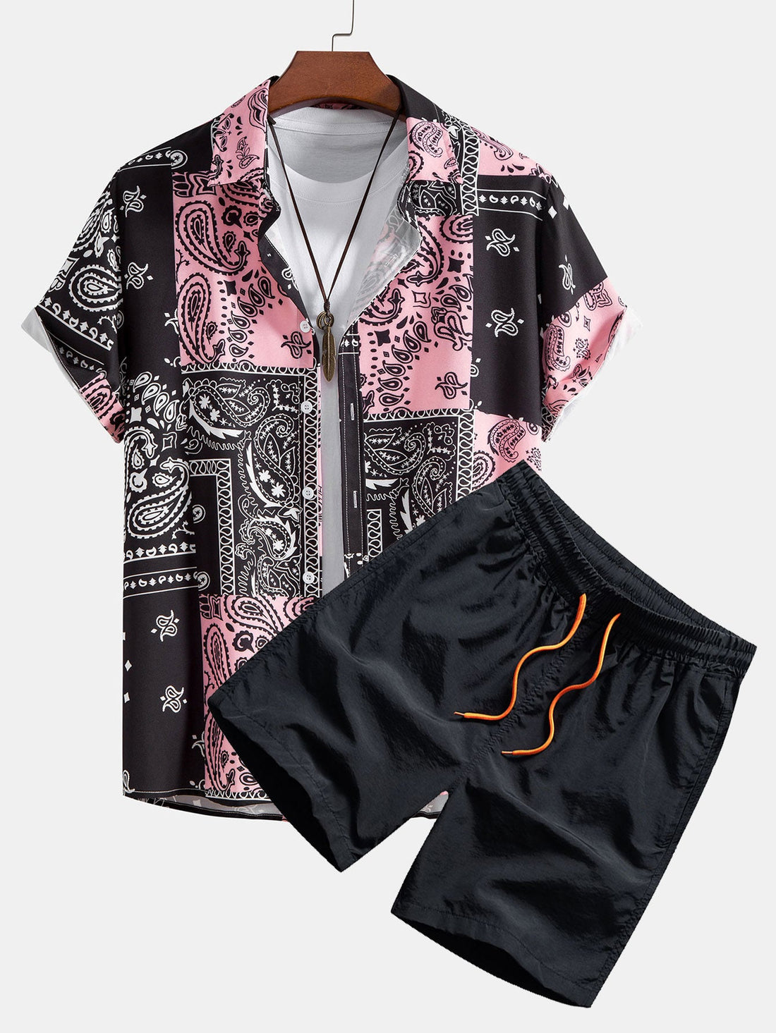 Paisley button-up shirt and shorts set for men