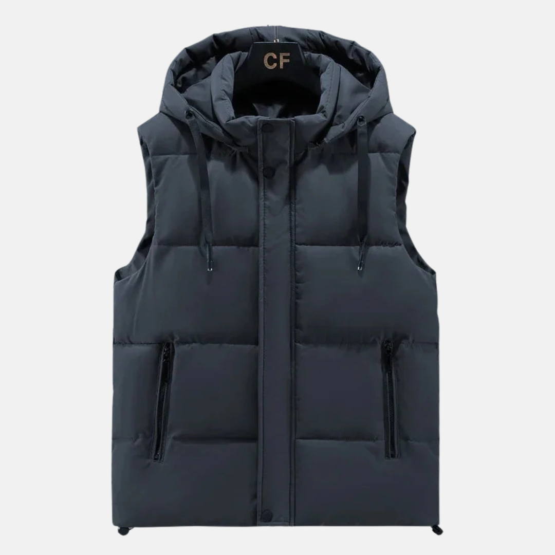 Men's Puffer Vest – Quilted Insulated Padding – Adjustable Hood – Relaxed Fit