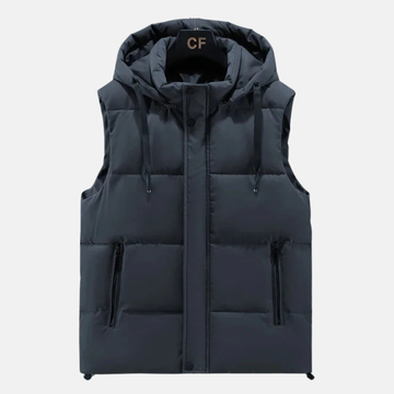 Men's Puffer Vest – Quilted Insulated Padding – Adjustable Hood – Relaxed Fit