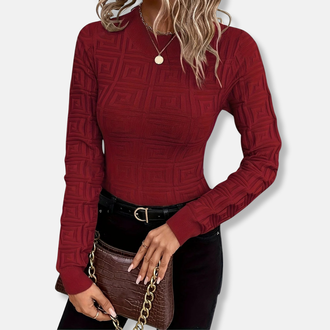Women's Sweater - Textured Knit - Mock Neck - Long Sleeve