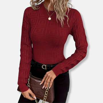 Women's Sweater - Textured Knit - Mock Neck - Long Sleeve