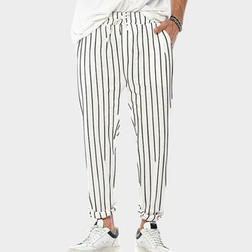 Trendy striped adjustable waistband pants for men