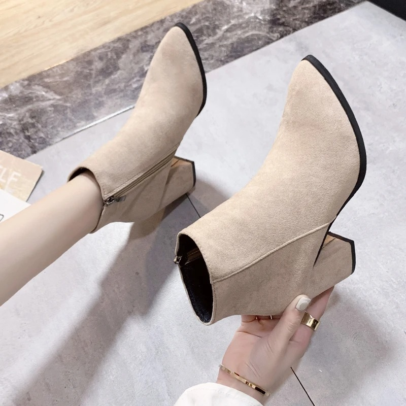 High heel side zip ankle boots for women