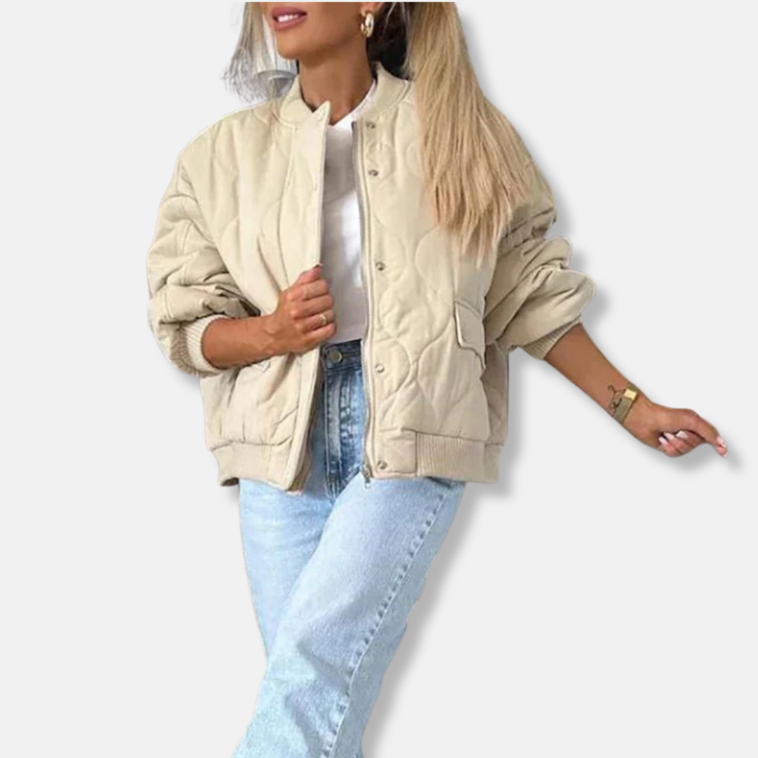 Women’s Bomber Jacket – Quilted – Oversized Fit – Ribbed Hem – Snap Front