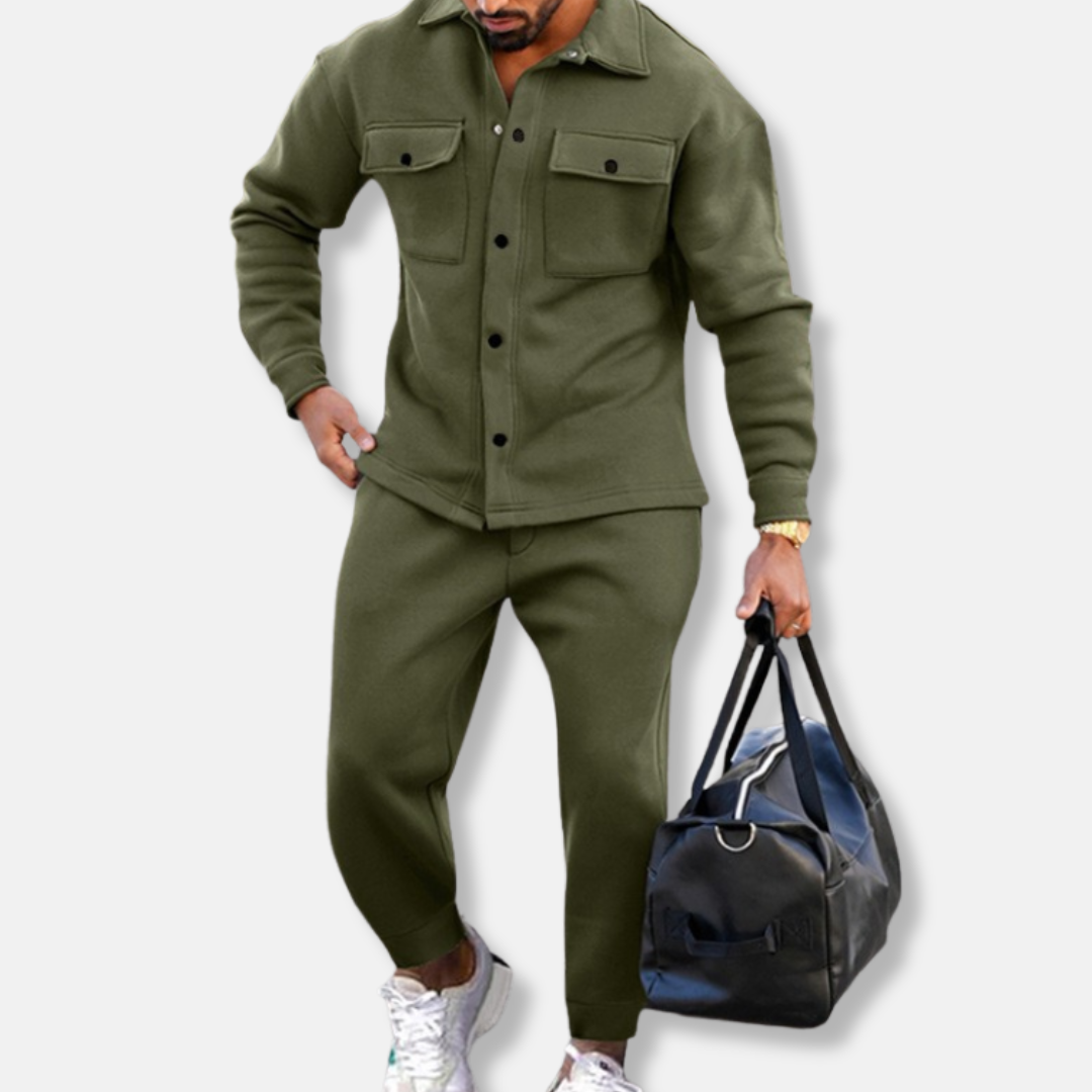 Men’s Two-Piece Suit – Regular Fit Jacket and Trousers – Cotton Blend – Utility Pockets