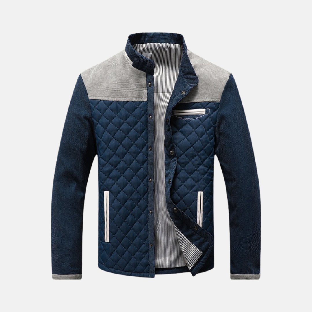 Men’s Quilted Jacket – Slim Fit – Hybrid Fabric – Stand Collar – Snap Button Front